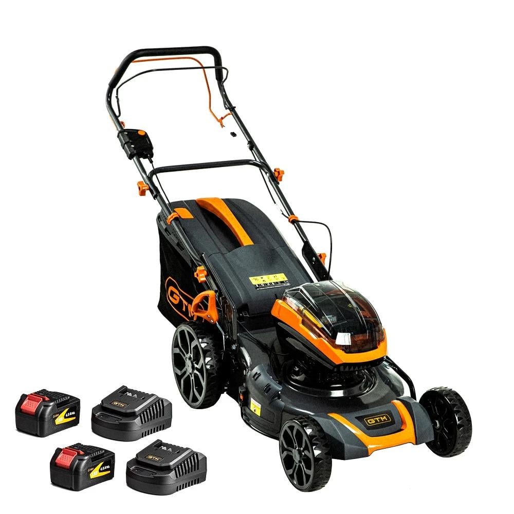 Газонокосарка акумуляторна самохідна GTM BLM48H-SP KIT 48 см/30-80 мм/70 л/BL/18+18 В/комплект
