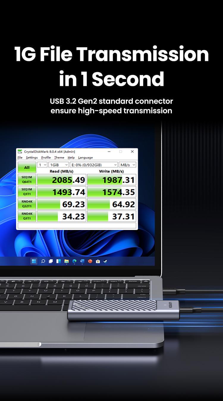 Корпус UGREEN для M.2 NVME та SATA SSD дисків 20 Гбіт/с з Кабелем M та B&M 2280/2230/ 2242/2260 для PCI-e та NGFF Сріблястий (35576) - фото 3 Корпус UGREEN для M.2 NVME та SATA SSD дисків 20 Гбіт/с з Кабелем M та B&M 2280/2230/ 2242/2260 для PCI-e та NGFF Сріблястий (35576) - фото 3