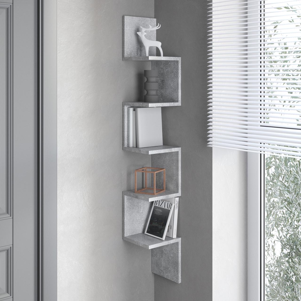 Полка угловая для книг/вазонов и декора 128х20х20 см м ДСП Бетон