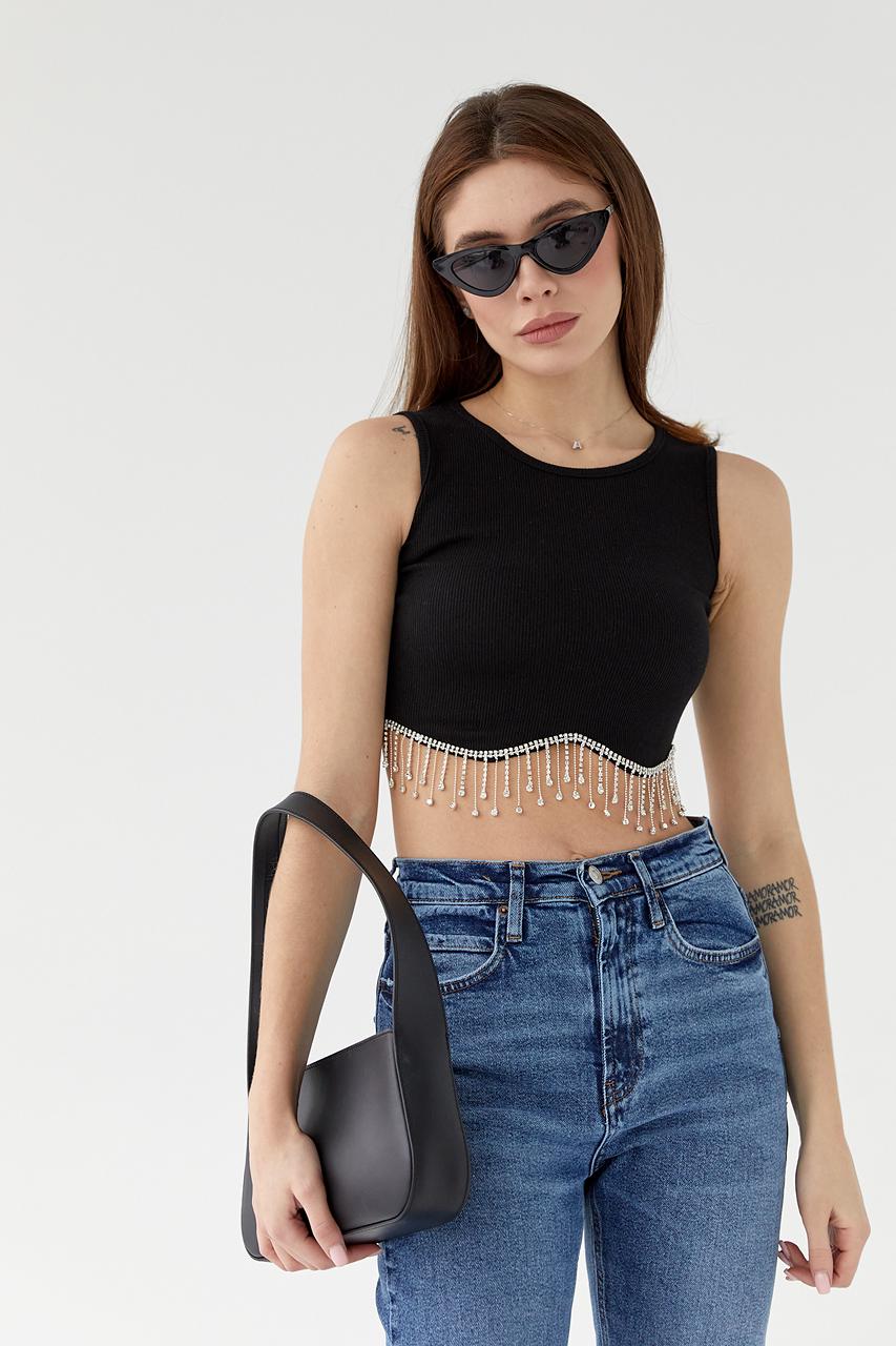 Топ женский короткий со стразами XS Черный (10692871)