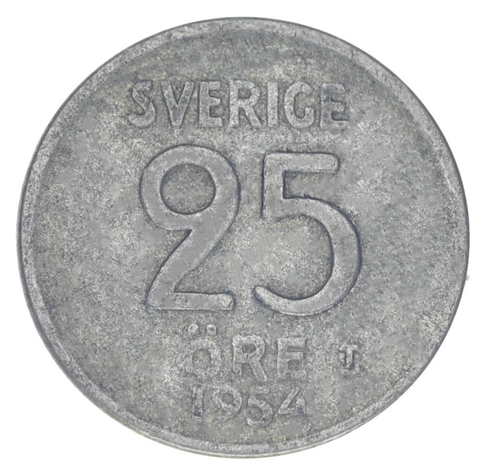 Коллекционная монета Швеция 25 эре 1954 Серебро F-VF (М17812)