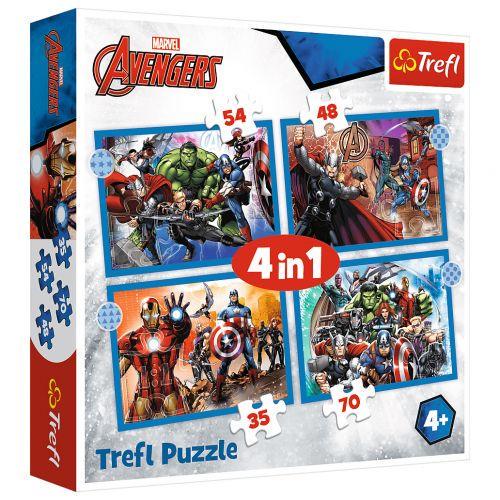 Пазлы Trefl Храбрые мстители MARVEL 34386 4в1 в коробке (5900511343861)