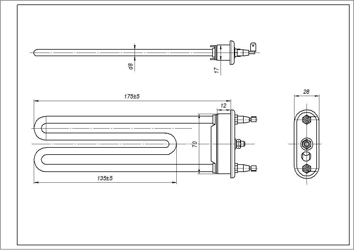 Тэн 5301ER1000H для стиральной машины LG TP 175-SG-1900 175 мм 1900W (00000037713) - фото 2