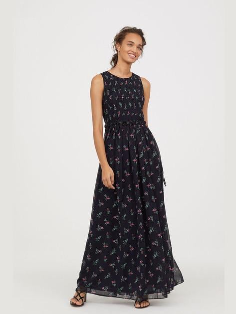 Платье H&M с цветами р. 34 Черный (0617245П) Платье H&M с цветами р. 34 Черный (0617245П)