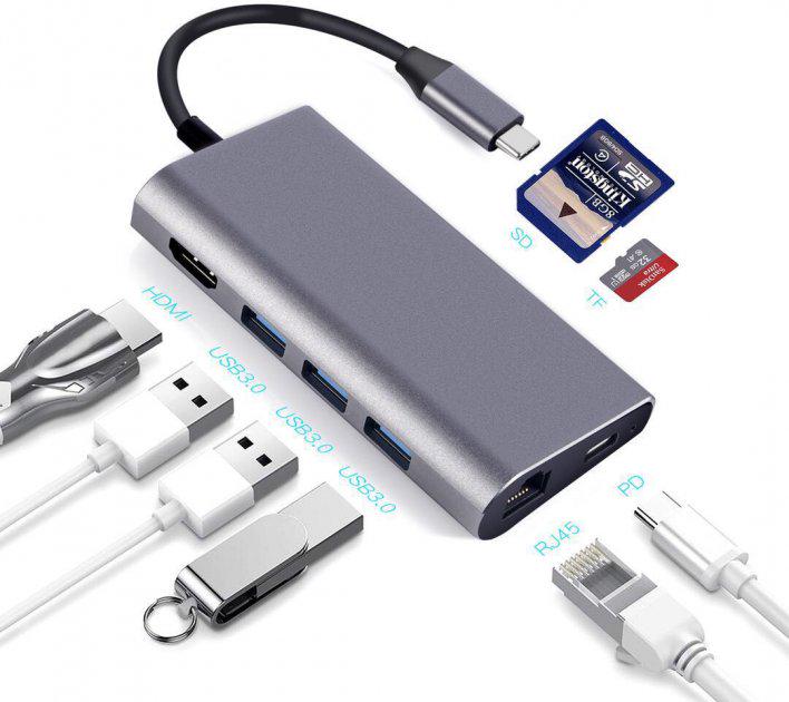 Концентратор USB-хаб Dynamode Dock-USB-TypeC-HDMI-USB3.0-RJ45 - фото 2