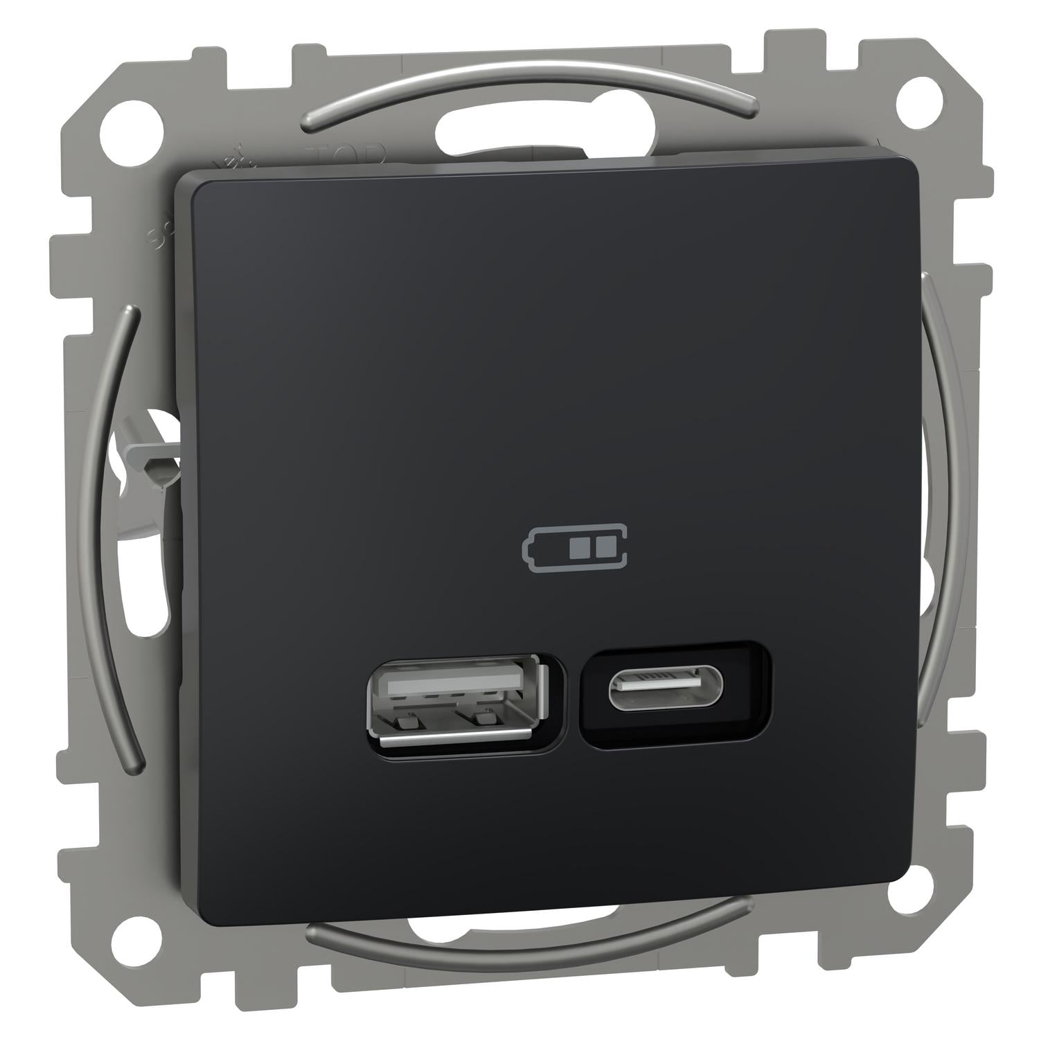 Розетка USB тип A+C Schneider Electric Sedna Design 3А 21 Вт 73x73x44 мм ABS+PC Черный (SDD114405)