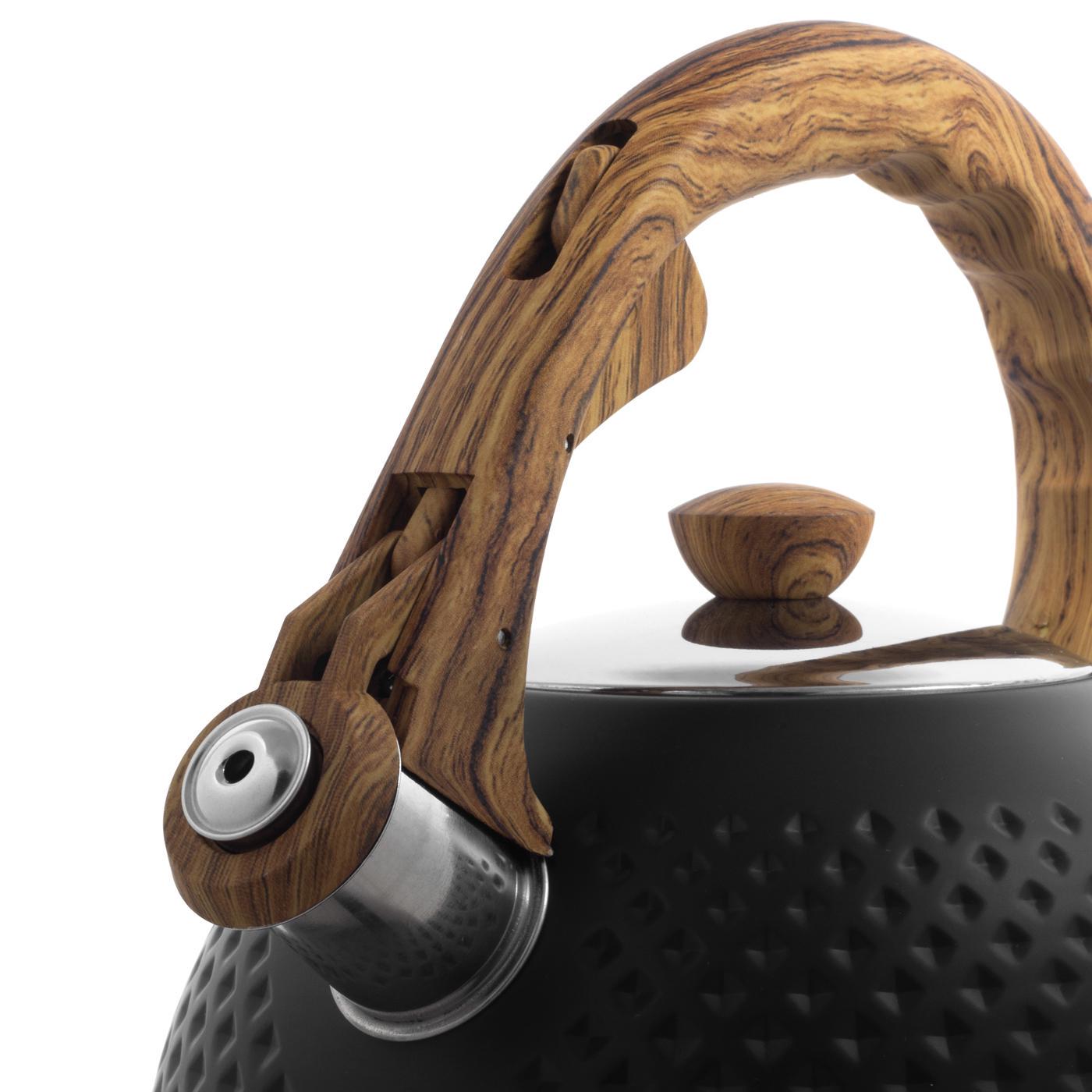 Чайник со свистком и ручкой с покрытием soft touch под дерево Ofenbach KM-100305 из нержавеющей стали 2,7 л Черный (150-84-100305.1) - фото 5