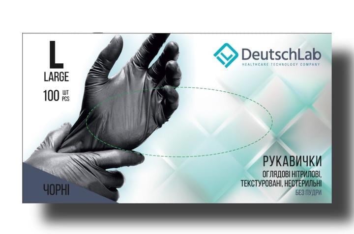 Перчатки обзорные DeutschLab нитриловые нестерильные текстурированные без пудры 100 шт. L Черный (000026155) Перчатки обзорные DeutschLab нитриловые нестерильные текстурированные без пудры 100 шт. L Черный (000026155)