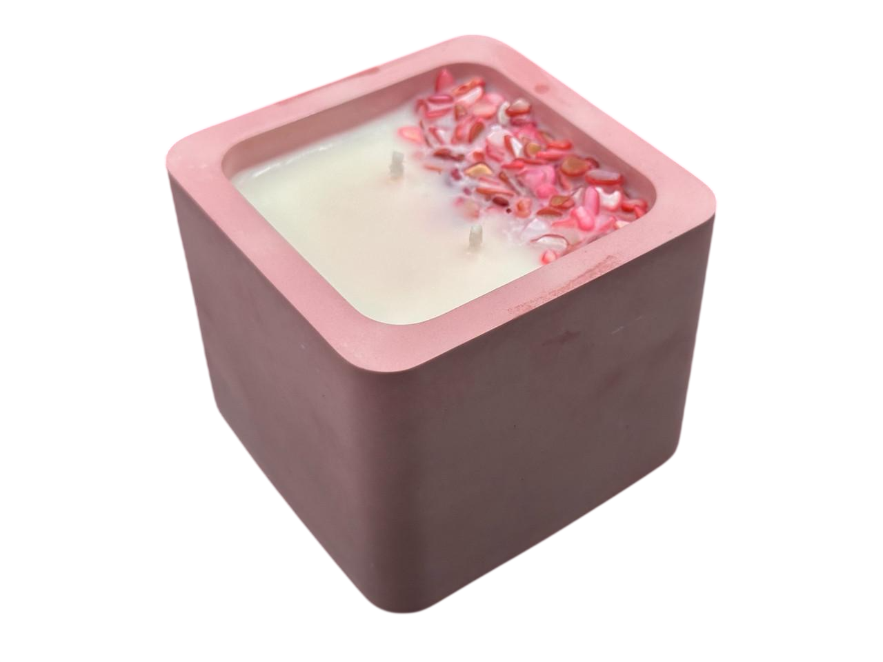 Свеча ароматическая Магнолия и пион в гипсовом кашпо с двумя фитилями 8,5х8,5х8,5 см Розовый (SVB-148)