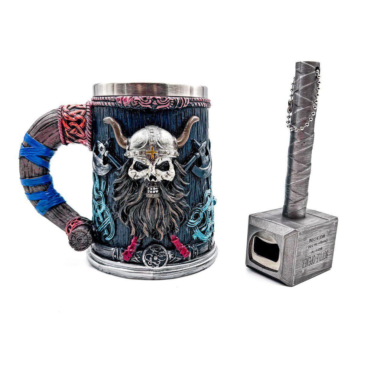 Чашки подарункові Вікінг з черепом та рогом 500 мл з відкривачкою молот (17499668) Чашки подарункові Вікінг з черепом та рогом 500 мл з відкривачкою молот (17499668)