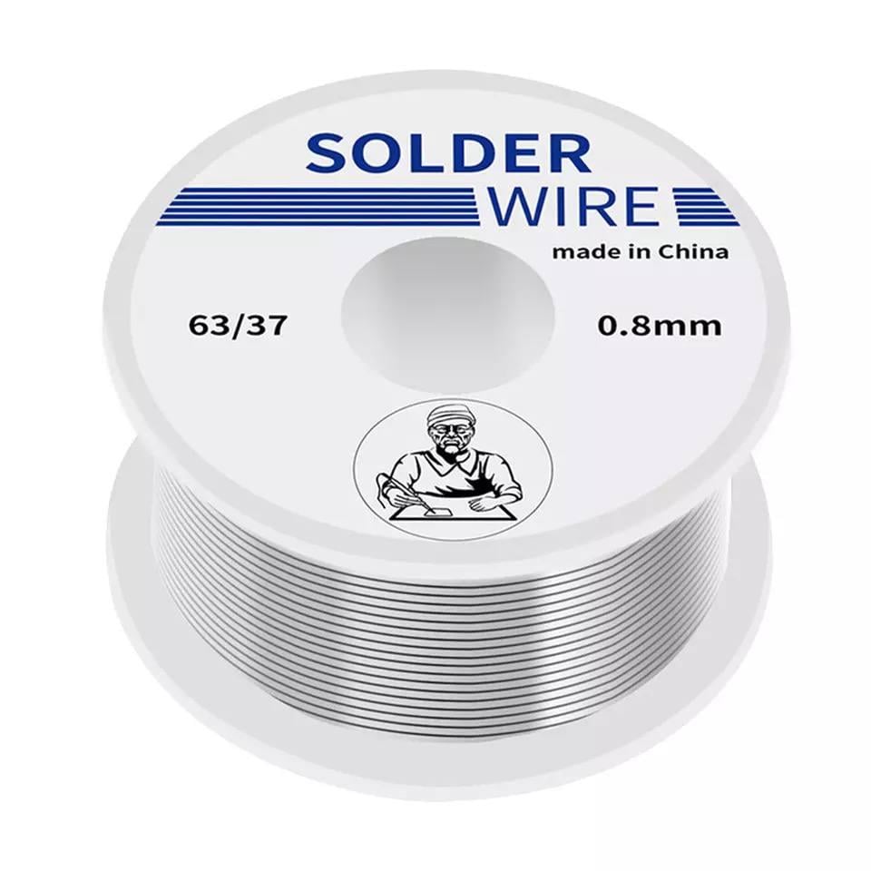 Припой 63-37 с оловянно-свинцовым сердечником и канифолью 2% флюса 0,8 мм 100г