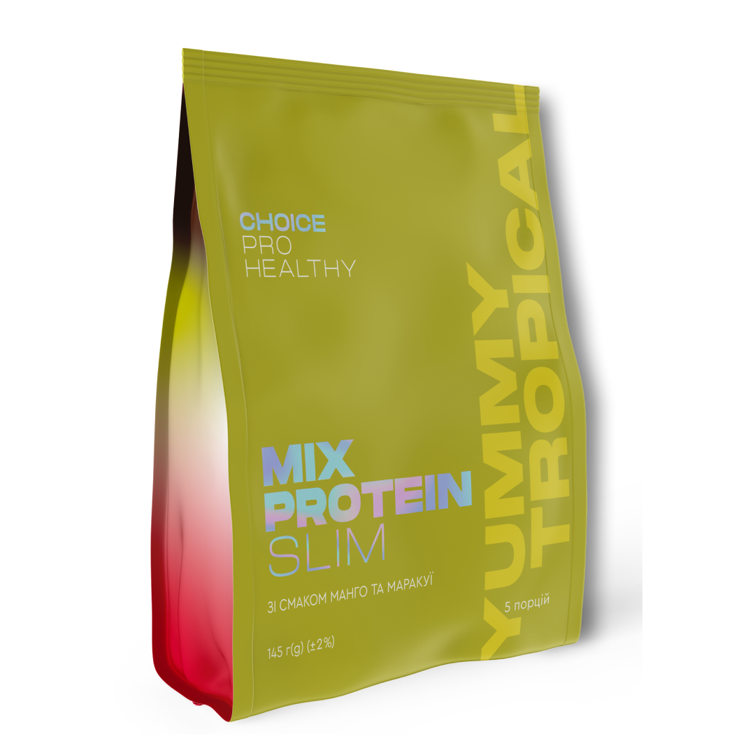 Жироспалювач низькокалорійний коктейль зі смаком манго та маракуї для зменшення ваги Mix Protein Slim Yummy Tropical PRO HEALTHY CHOICE 145 г Жироспалювач низькокалорійний коктейль зі смаком манго та маракуї для зменшення ваги Mix Protein Slim Yummy Tropical PRO HEALTHY CHOICE 145 г