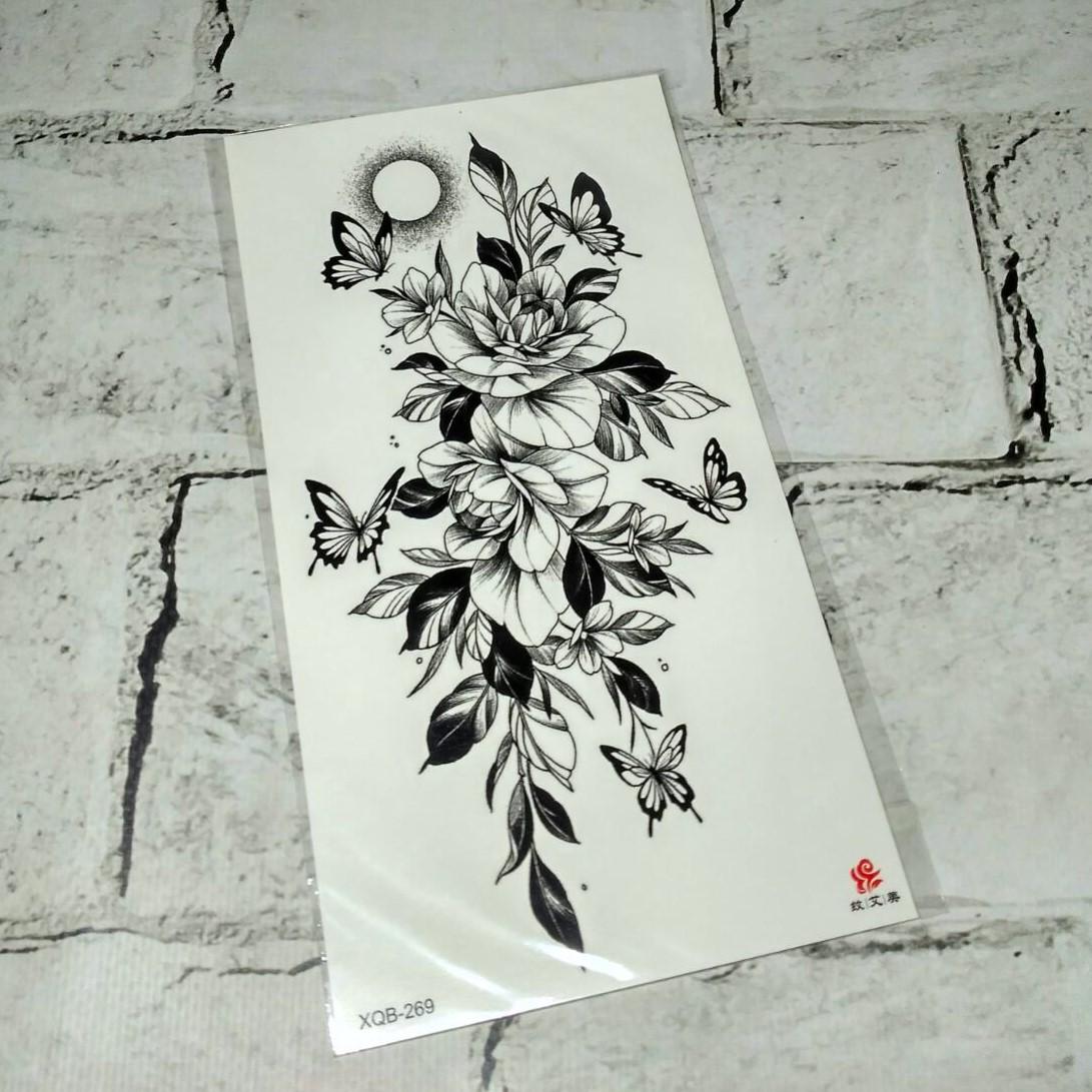 Тату временное Цветы с бабочками лист 11,5x21 см (XQB-269)