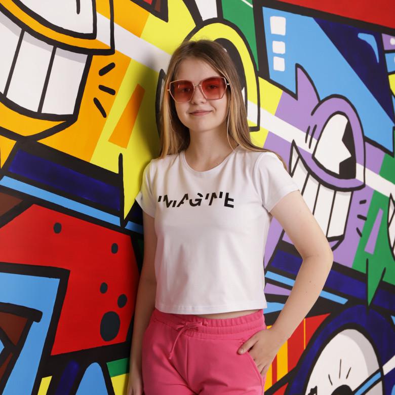 Кроп-топ подростковый хлопковый для девочки укороченный GBI Teens Imagine 164 см Белый (13742)