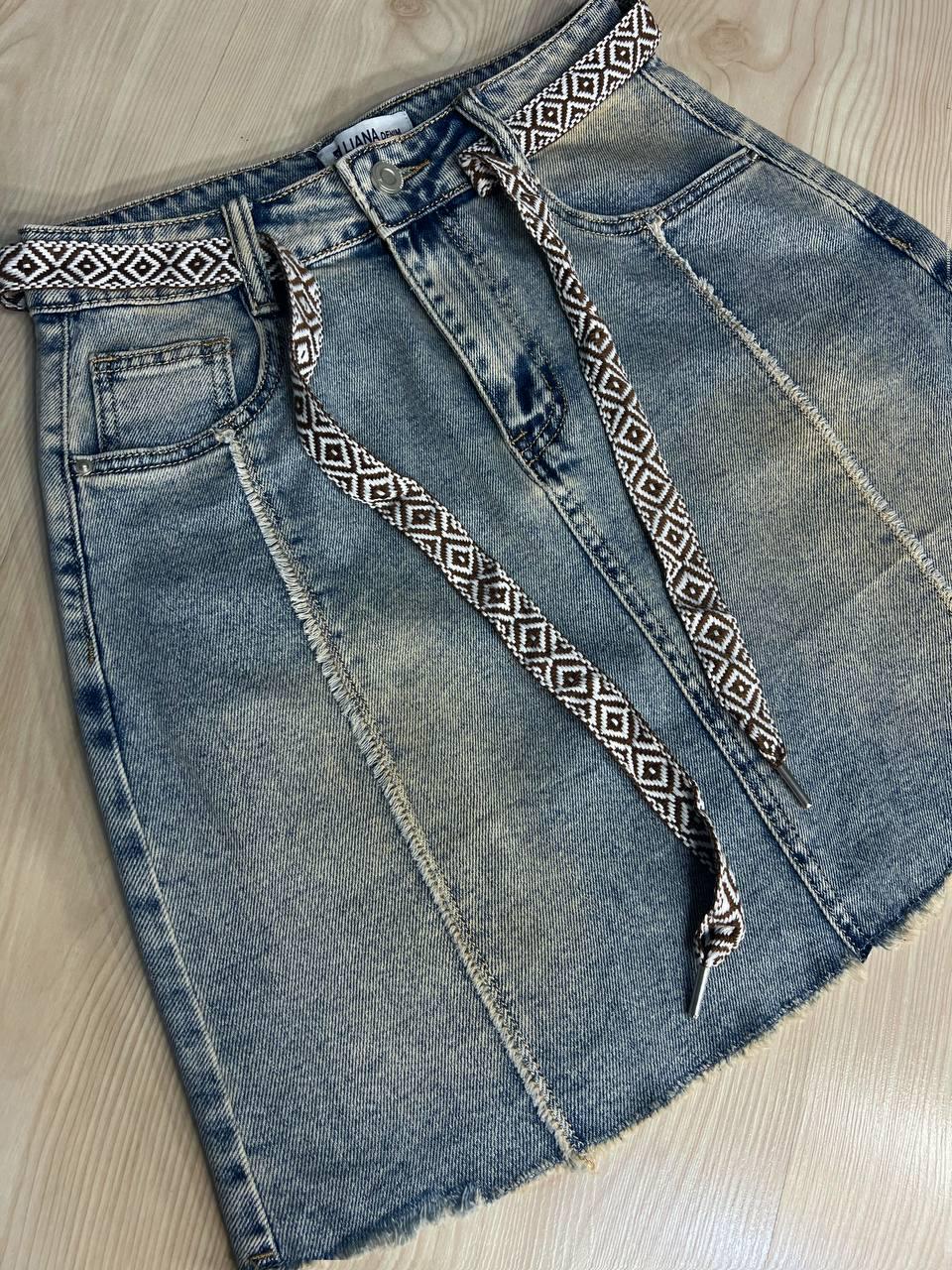 Юбка женская джинсовая Liana 426 с бахромой и этнопоясом р. 27 Голубой (26864194) - фото 4 Юбка женская джинсовая Liana 426 с бахромой и этнопоясом р. 27 Голубой (26864194) - фото 4