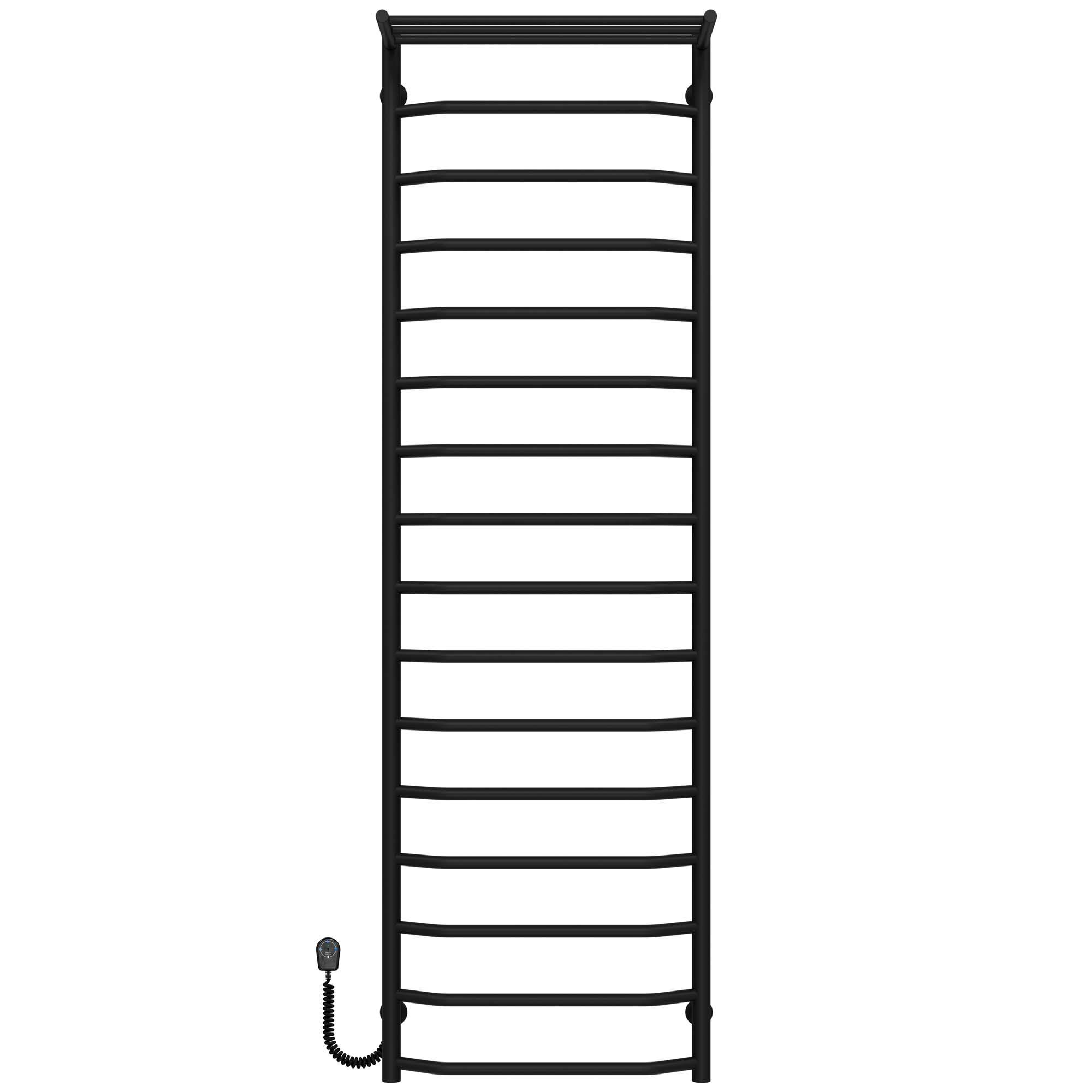Полотенцесушитель электрический с полкой Deffi Трапеция П16 EF16 левое подключение нержавеющая сталь 500х1700 мм Черный (C.TP.170.50.16.EBL5)