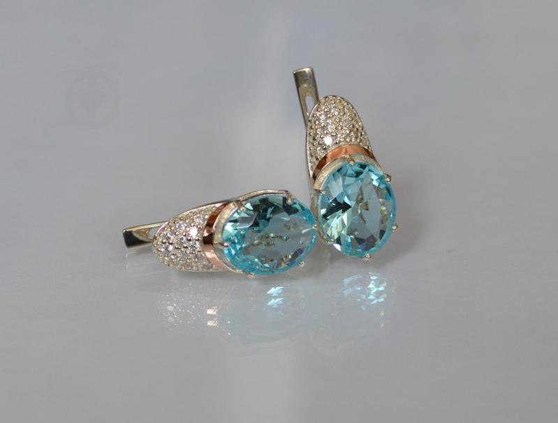 Серебряные серьги Sil с золотыми накладками 122s-1 Голубой (Sil-747)