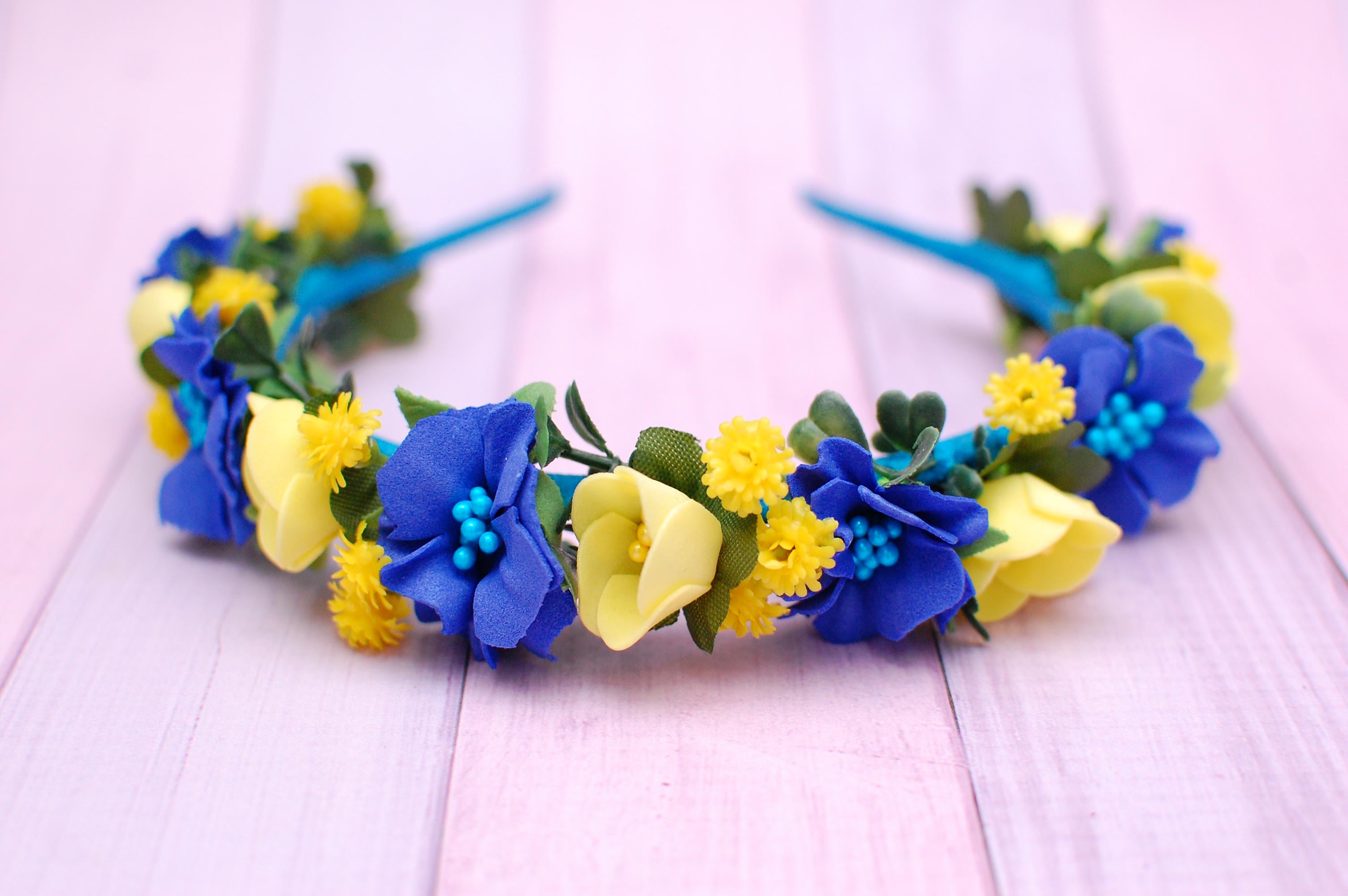 Обруч для волос с цветами Желто-синий (540 об)