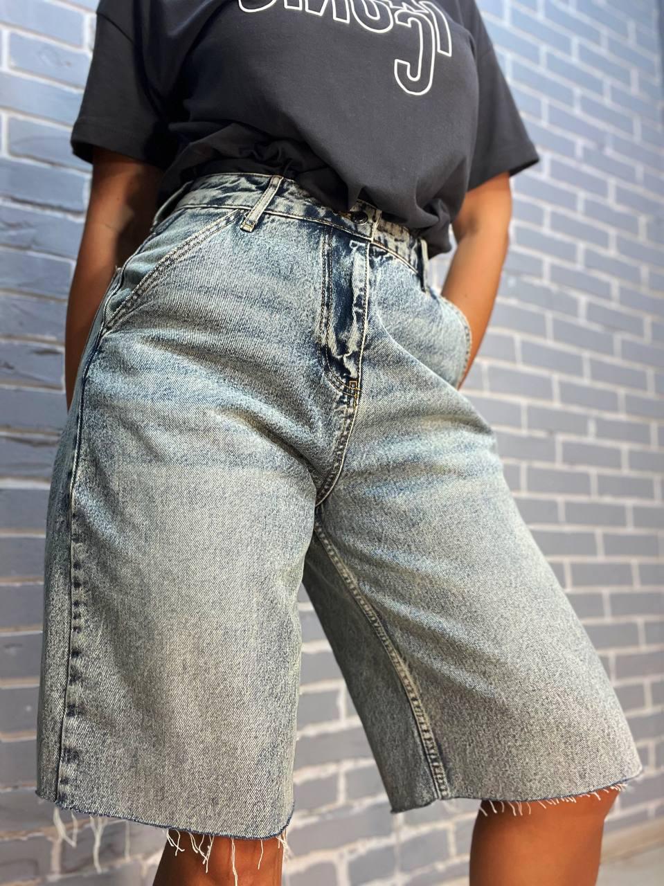 Шорты женские джинсовые SL Denim 1001 бермуды SKATER косые карманы обрезанные р. 38 Голубой (2481) - фото 3