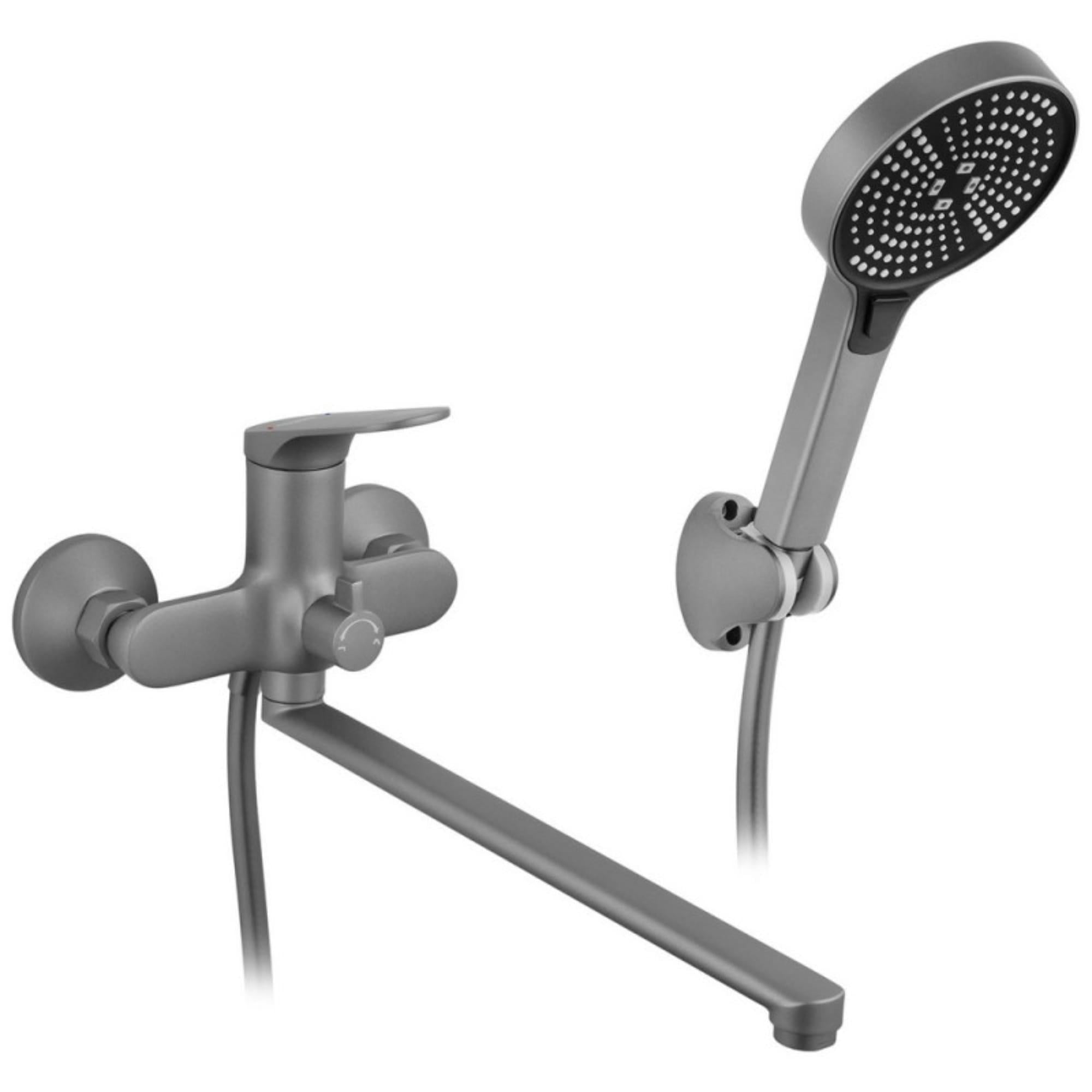 Смеситель для ванны Kroner KRM Linz GRN070 однорычажный с ручной лейкой Серый (CV034901)