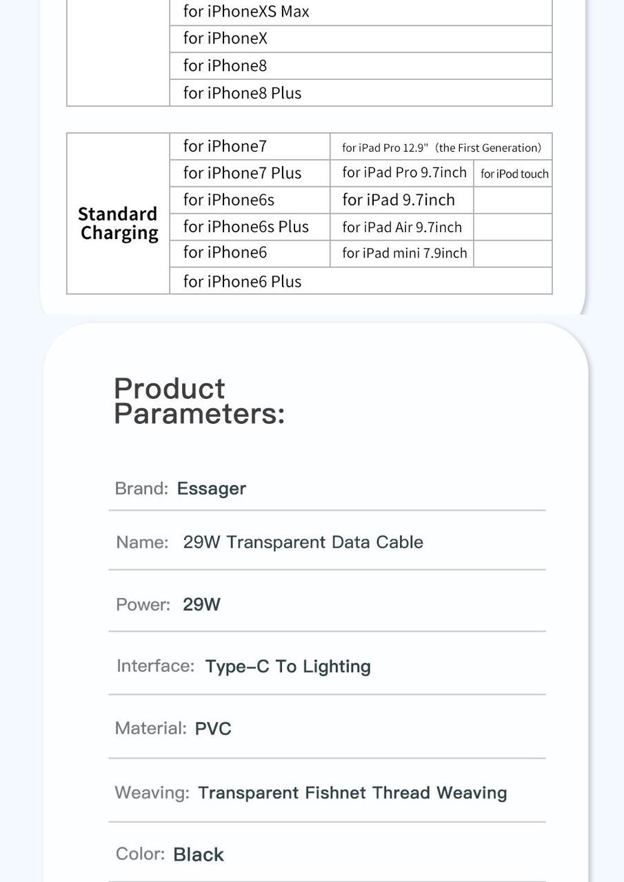 Кабель Essager Type-C Lightning PD 29w 1 м Black (25397481) - фото 9