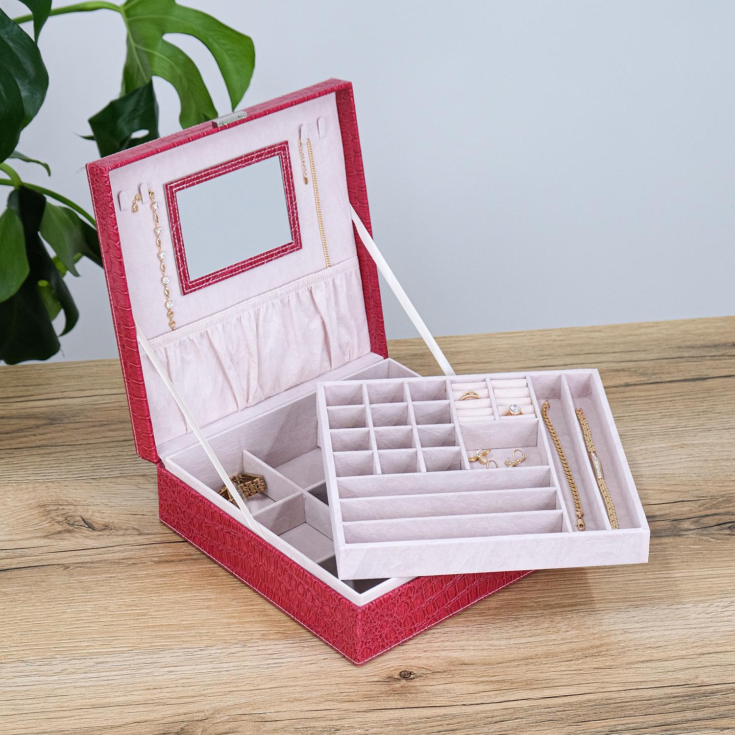 Скринька для прикрас Гранд Презент з дзеркалом 26х26х8,5 см Рожевий крокодил (JZ-012-1)