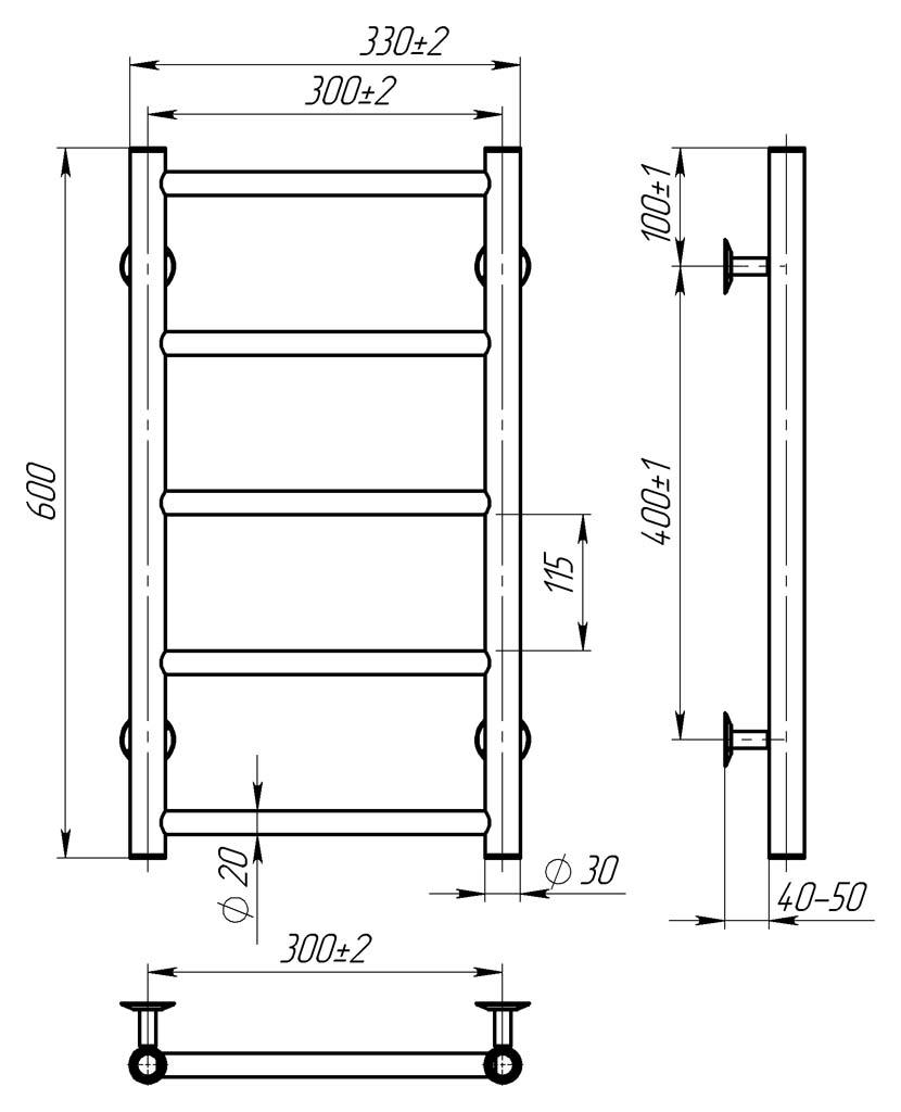 Полотенцесушитель водяной HeatPro Dike P5 нижнее подключение 600x300 мм Черный (CH-DI6003005WBA) - фото 3 Полотенцесушитель водяной HeatPro Dike P5 нижнее подключение 600x300 мм Черный (CH-DI6003005WBA) - фото 3