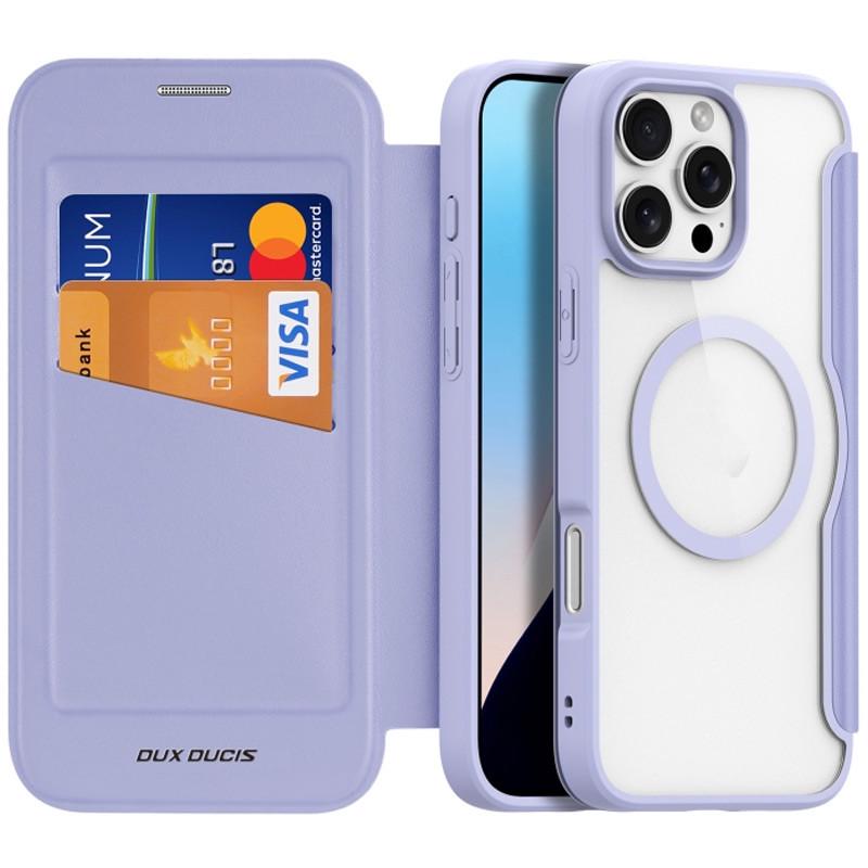Противоударный Чехол-книжка кожаный Dux Ducis Skin X Pro with MagSafe для Apple iPhone 16 Pro Purple
