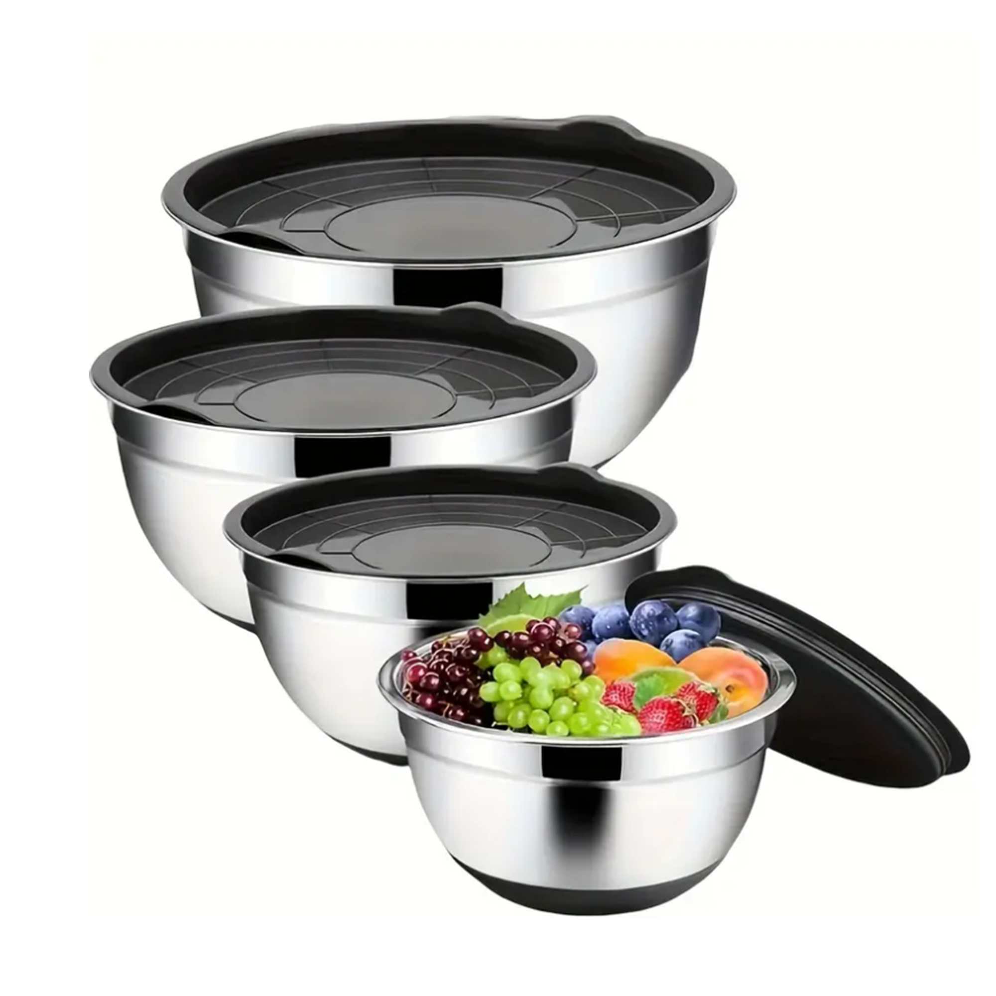 Набір металевих мисок Ari&Ana з силіконовим дном і кришкою 30-16 см 4 шт. Чорний - фото 1 Набір металевих мисок Ari&Ana з силіконовим дном і кришкою 30-16 см 4 шт. Чорний - фото 1