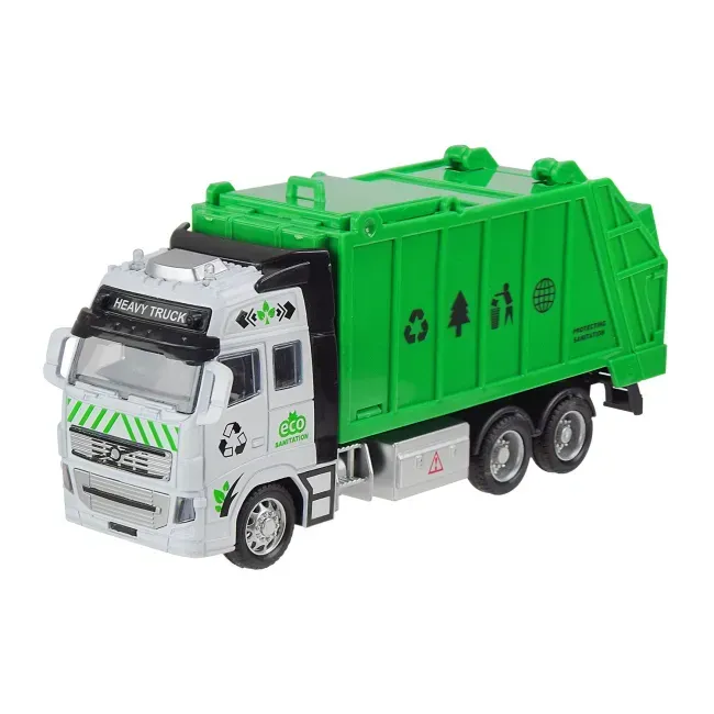 Игрушечная автомобильная моделька Автопром Мусоровоз инерционная из металла 20 см Зеленый (150-98-AP7514A)