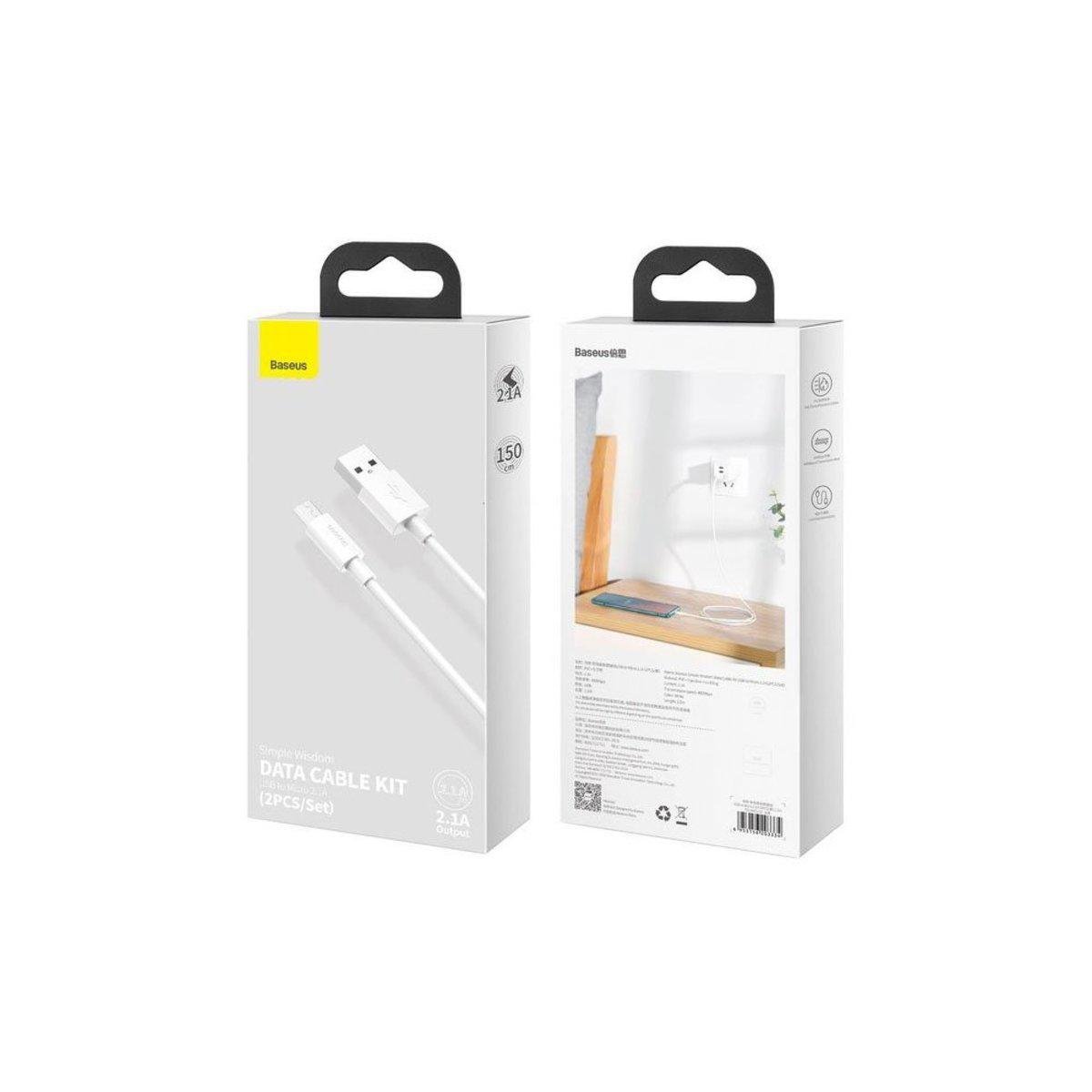 Кабель Baseus Simple Wisdom Data Cable Kit USB to Micro 2,1A 1,5 м White - фото 4