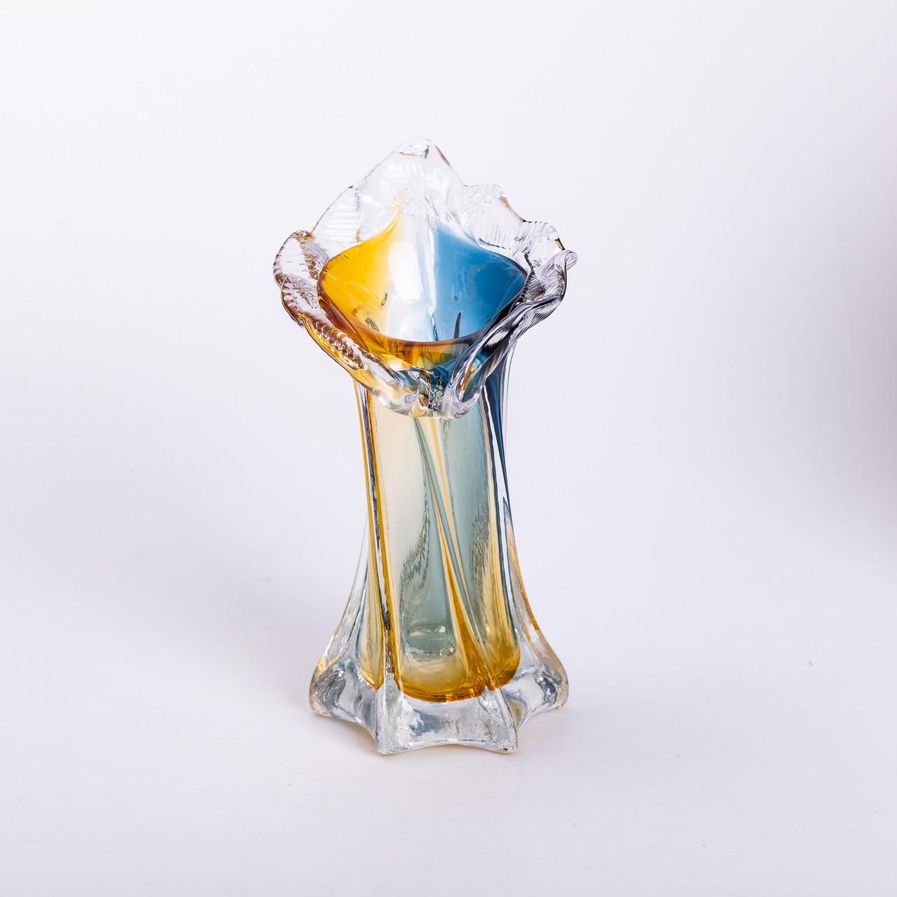 Декоративная стеклянная ваза для цветов 22 см 200 мл Желто-синий