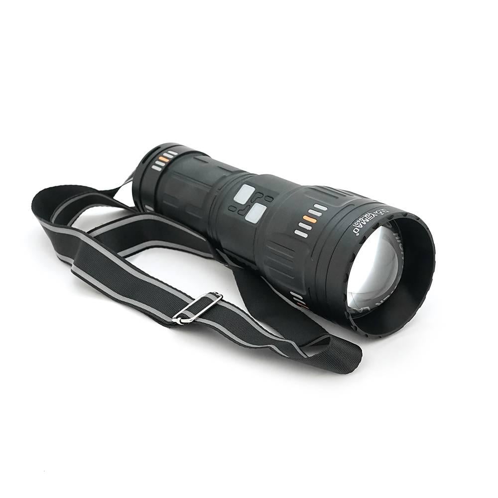 Ліхтар пошуковий YEMAO YM-G601 LED PM60 4 режими індикація заряду живлення від 4х18650 IP65 USB кабель 245х195х90 мм 1,260 кг Чохол/BOX Black