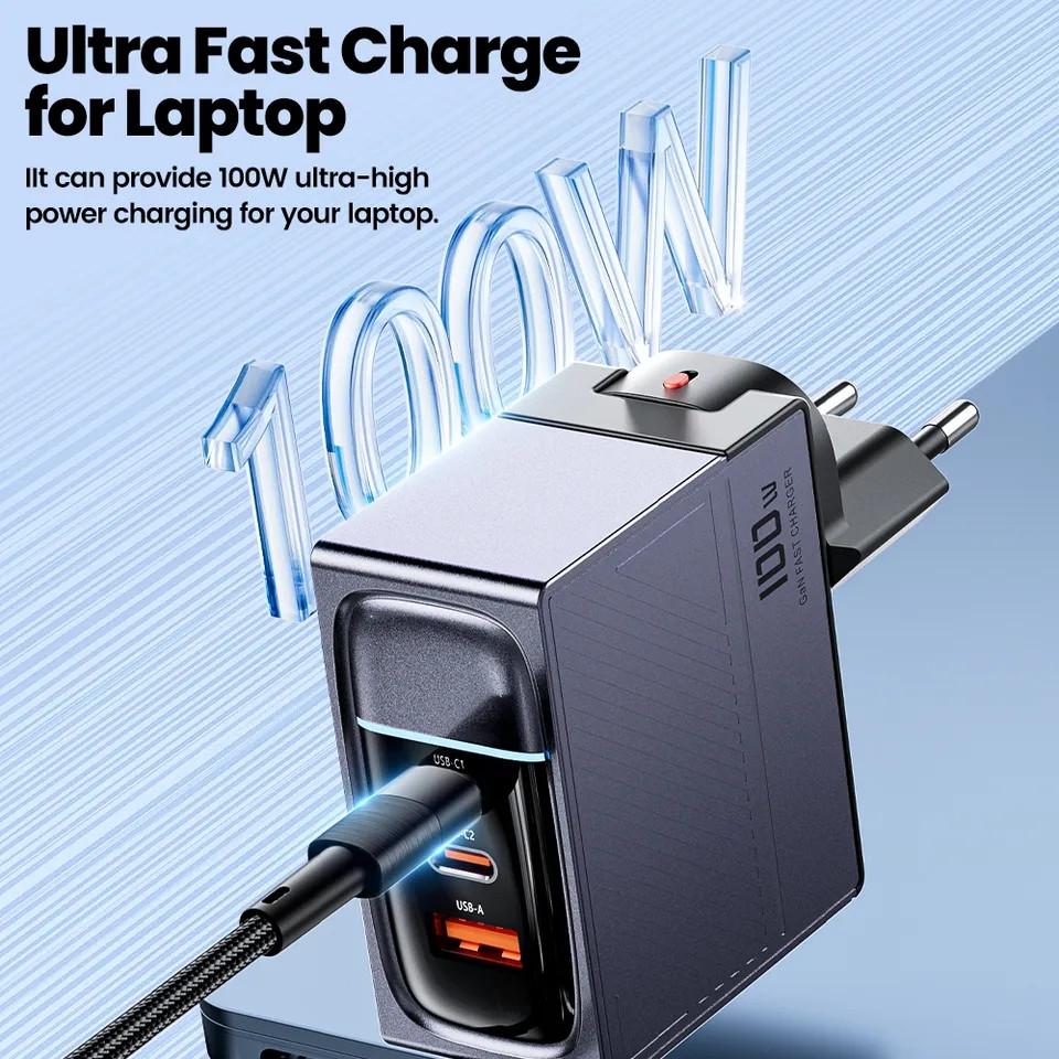 Зарядний пристрій мережевий Toocki GAN 100W 2 Type-C/1 USB з кабелем 100w (25397374) - фото 6 Зарядний пристрій мережевий Toocki GAN 100W 2 Type-C/1 USB з кабелем 100w (25397374) - фото 6