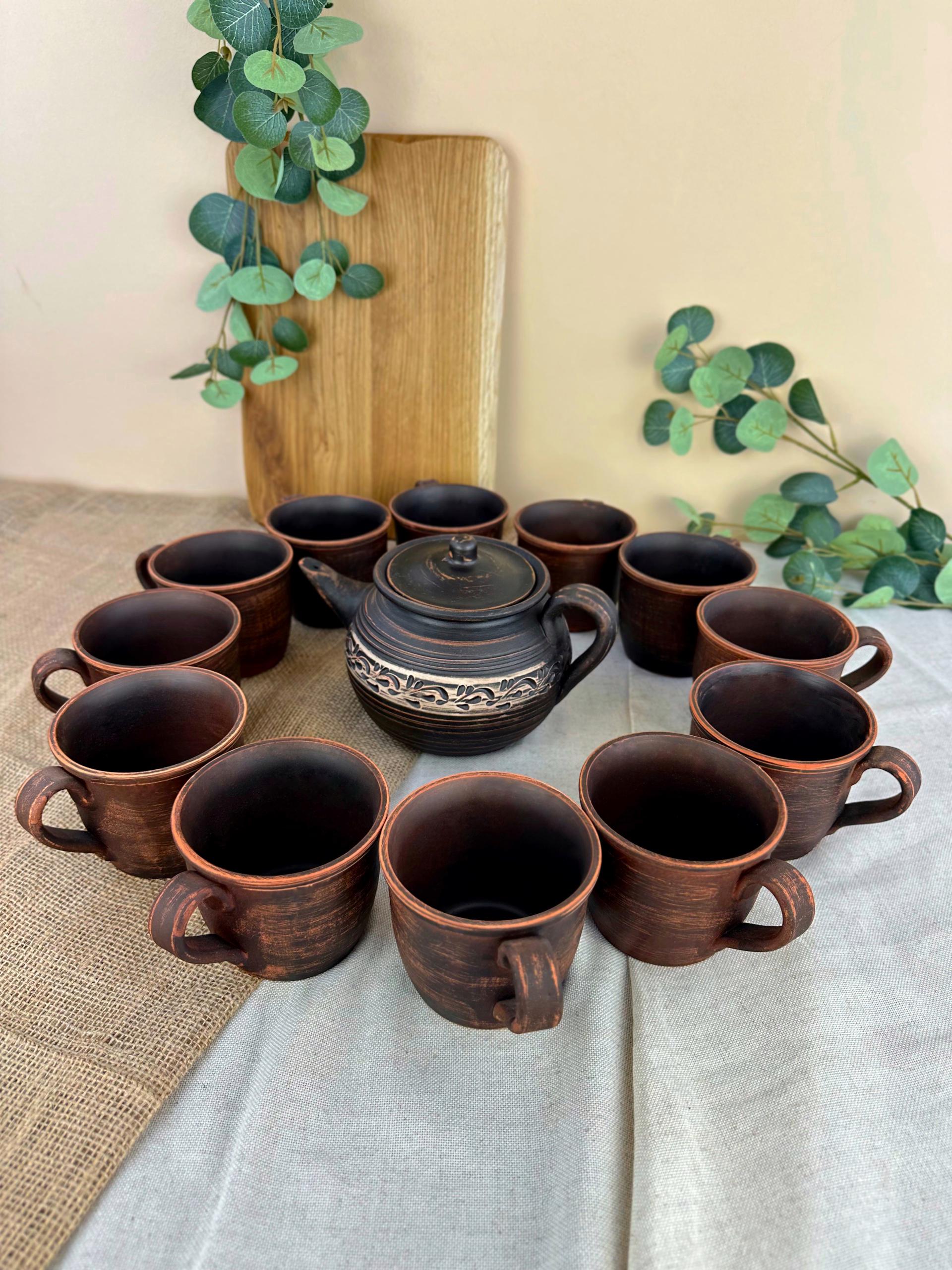 Набір глиняного посуду Чайний Гражда Ангоб на 12 осіб (13117-5) Набір глиняного посуду Чайний Гражда Ангоб на 12 осіб (13117-5)