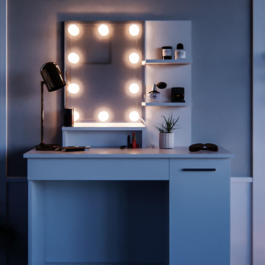 Туалетный столик с лампами Julia и стул хоккер Белый - фото 5 Туалетный столик с лампами Julia и стул хоккер Белый - фото 5