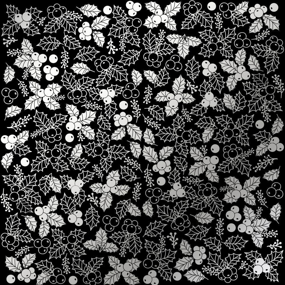 Лист бумаги односторонний Silver Winterberries с серебряным тиснением 30,5х30,5 см Black