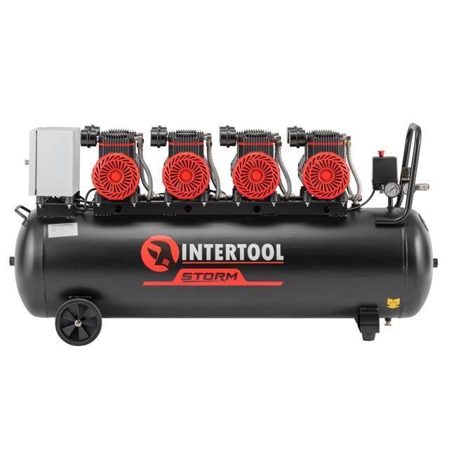 Компрессор Intertool PT-0042 100 л 4х1,5 кВт 230 В 8 атм 1000 л/мин 2800 об/мин безмасляный 8 цилиндров 75 дБ