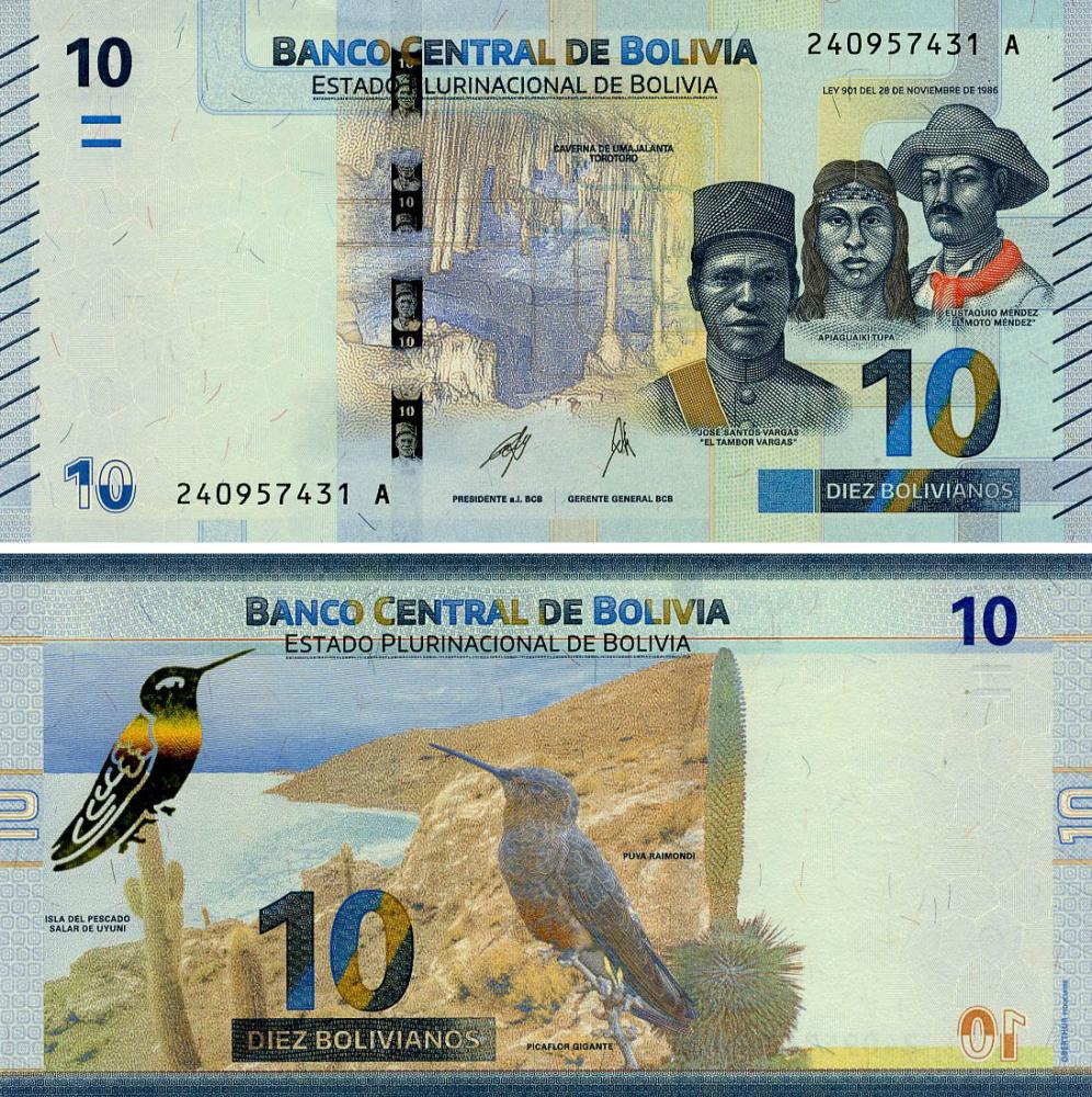Коллекционная банкнота Боливия 10 боливиано 2018/2024 UNC (P248(2)