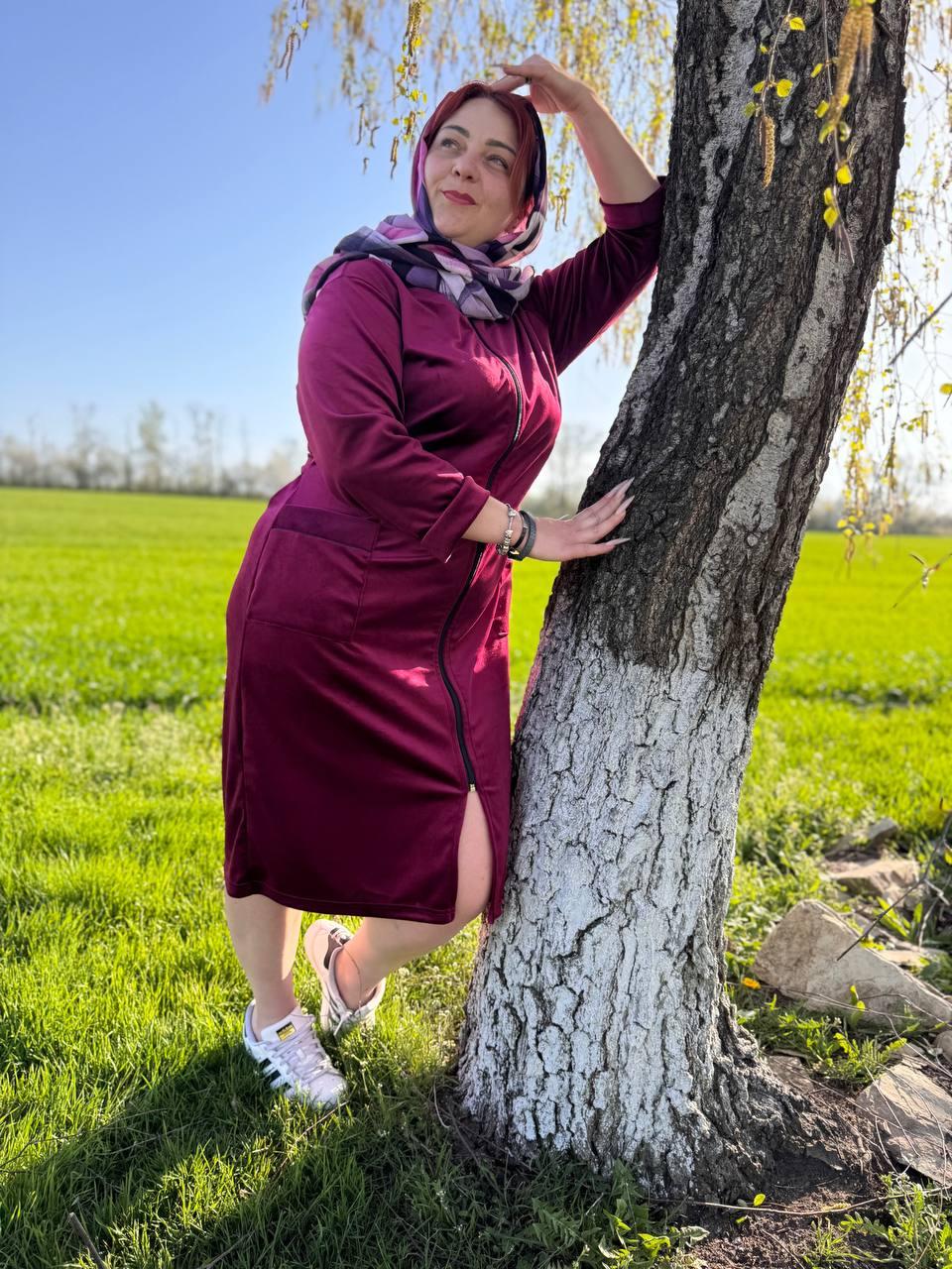 Халат женский велюровый теплый на молнии р. 54 Бордовый (П4К-batal-velur25-001-02)