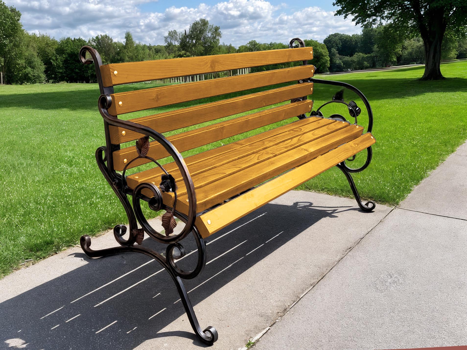 Скамейка садовая кованая Tobi Sho Камелия с подлокотниками 170 см Дуб - фото 3