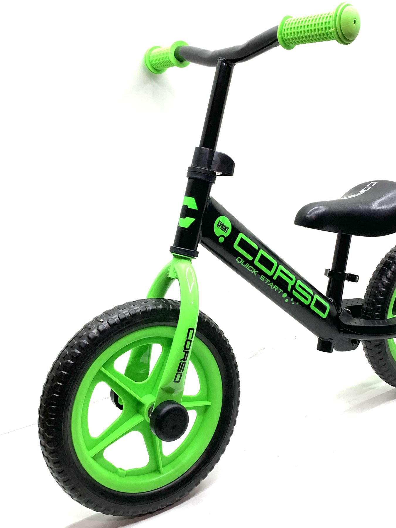Біговел Corso Sprint сталева рама колеса 12 дюймів підставка для ніг Чорний з зеленим (JR-93618) - фото 3 Біговел Corso Sprint сталева рама колеса 12 дюймів підставка для ніг Чорний з зеленим (JR-93618) - фото 3