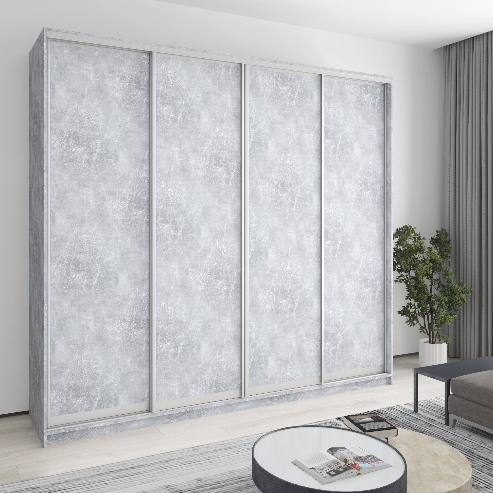 Шкаф-купе четырехдверный MebelStar Стандарт AL 4 ДСП 260x60x240 см Бетон (MBS-13055) Шкаф-купе четырехдверный MebelStar Стандарт AL 4 ДСП 260x60x240 см Бетон (MBS-13055)