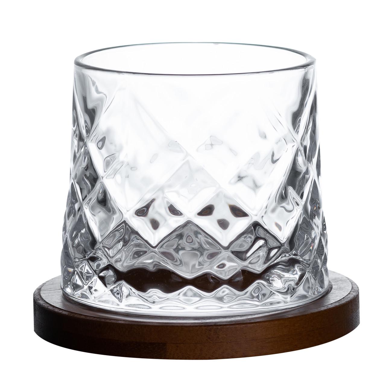 Стакан для виски Dov Jiga с деревянной подставкой вращающийся 300 мл (4799)