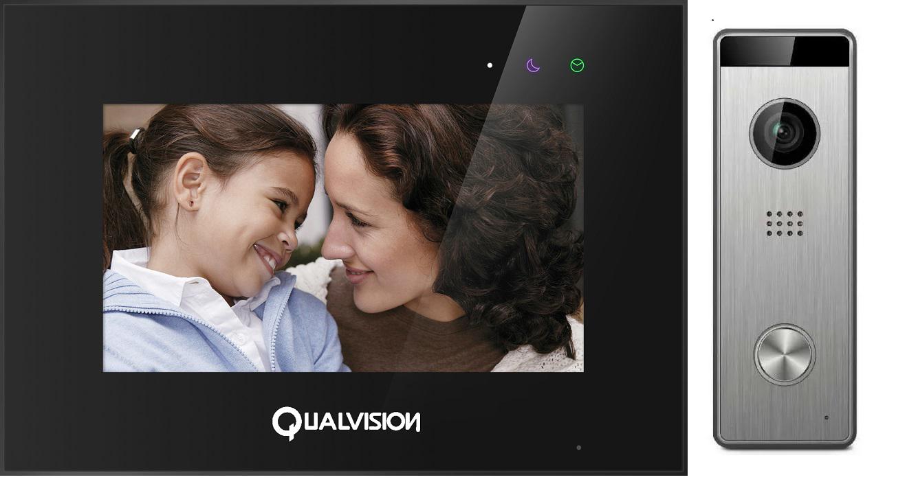 Комплект відеодомофона Qualvision QV-IDS4770QW Black+QV-ODS235SX Silver