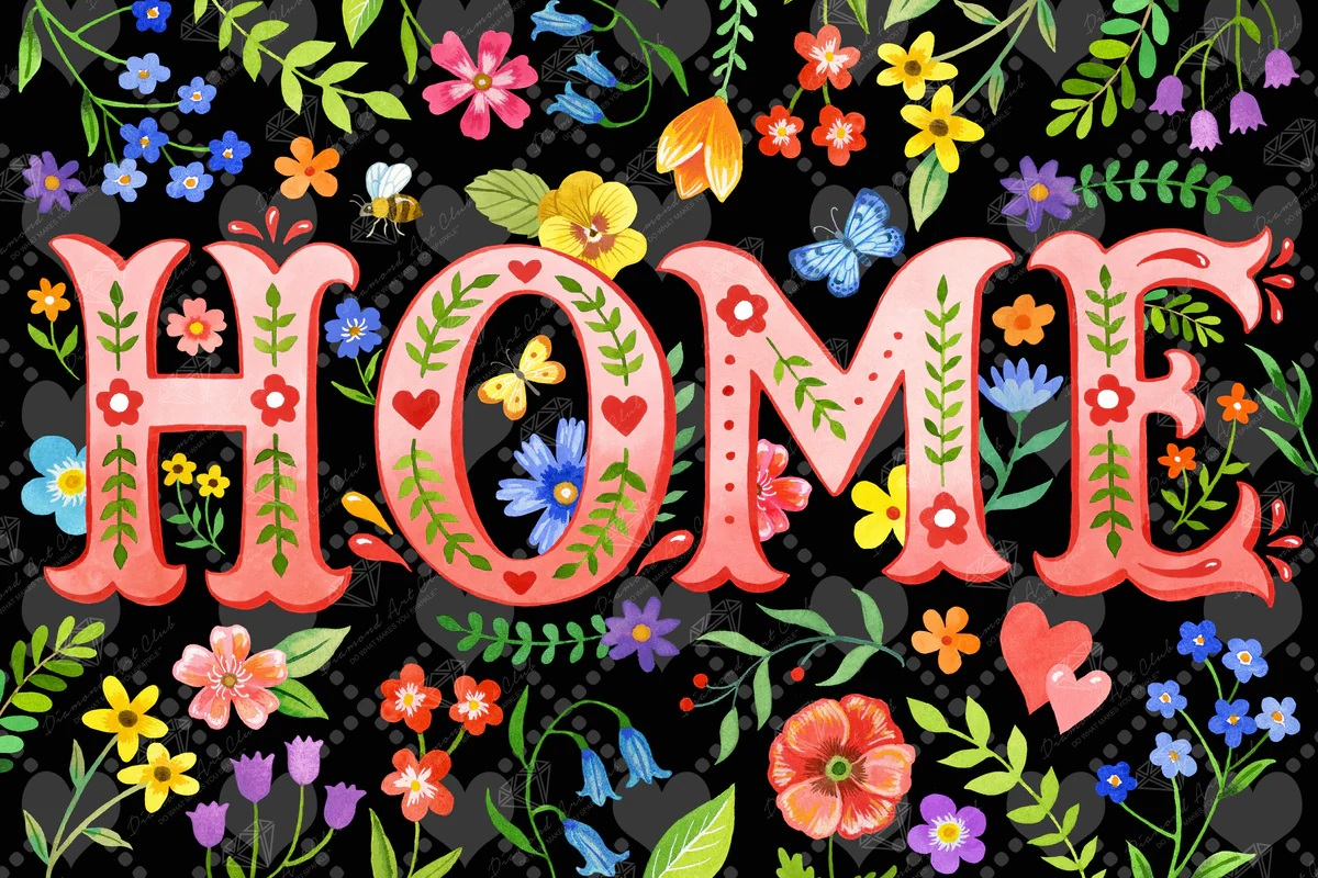 Алмазная мозаика Надпись Дом в цветах 40х60 см (28915503)