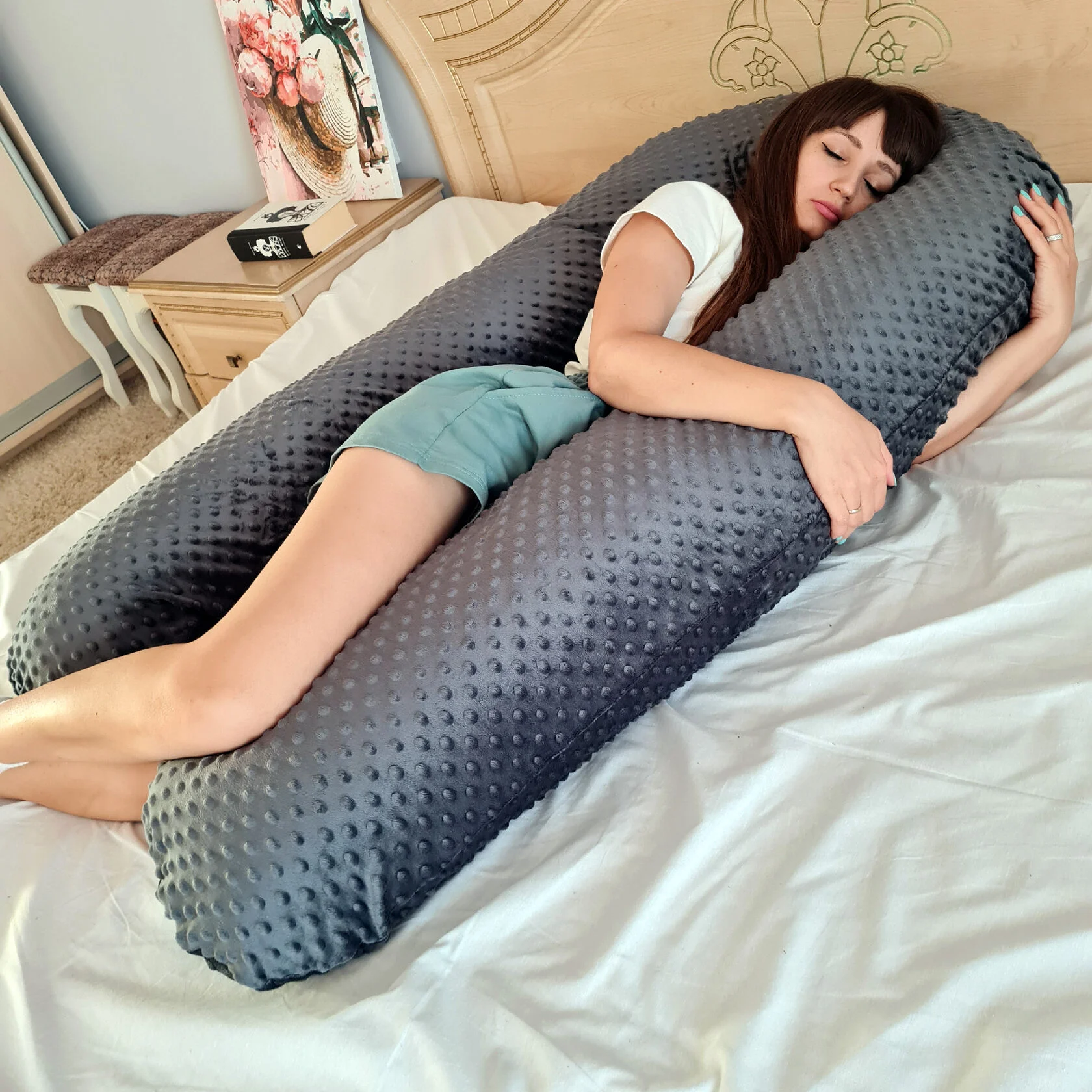 Подушка для вагітних U-подібна Плюш 120 см Антрацитовий (047) - фото 2 Подушка для вагітних U-подібна Плюш 120 см Антрацитовий (047) - фото 2