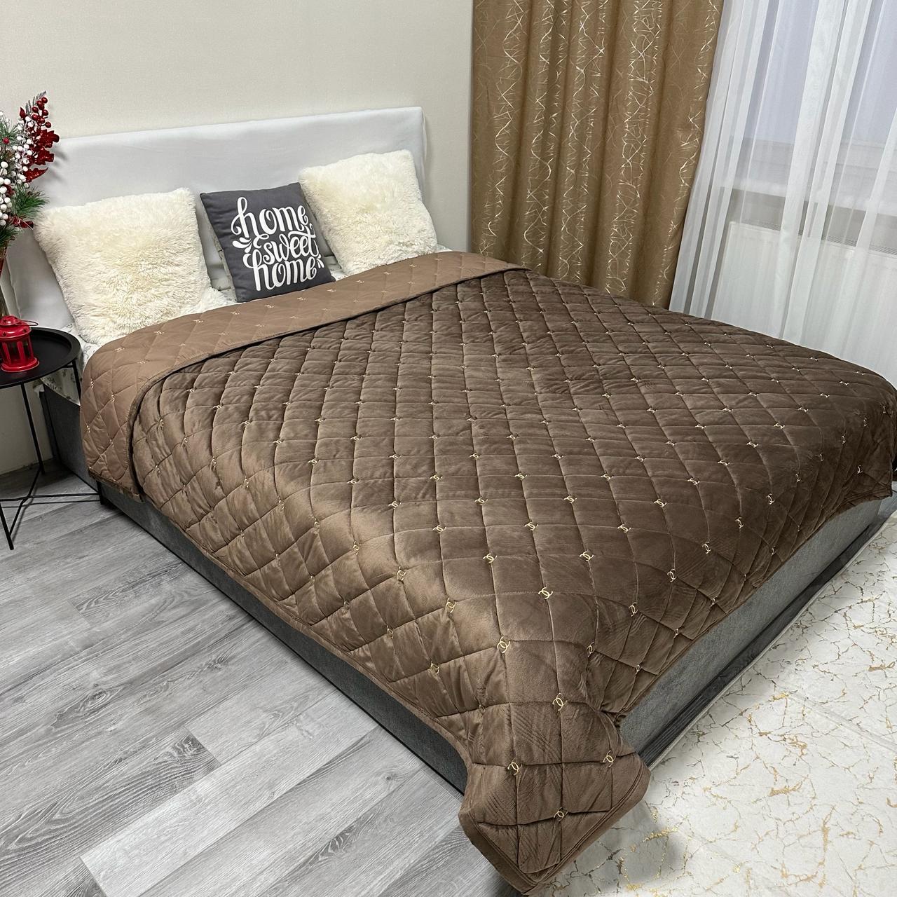 Покривало на ліжко велюрове євро 220x240 см Коричневий (28821679) - фото 1