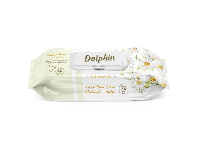 Салфетки влажные Dolphin Chamomile с клапаном детские 72 шт..