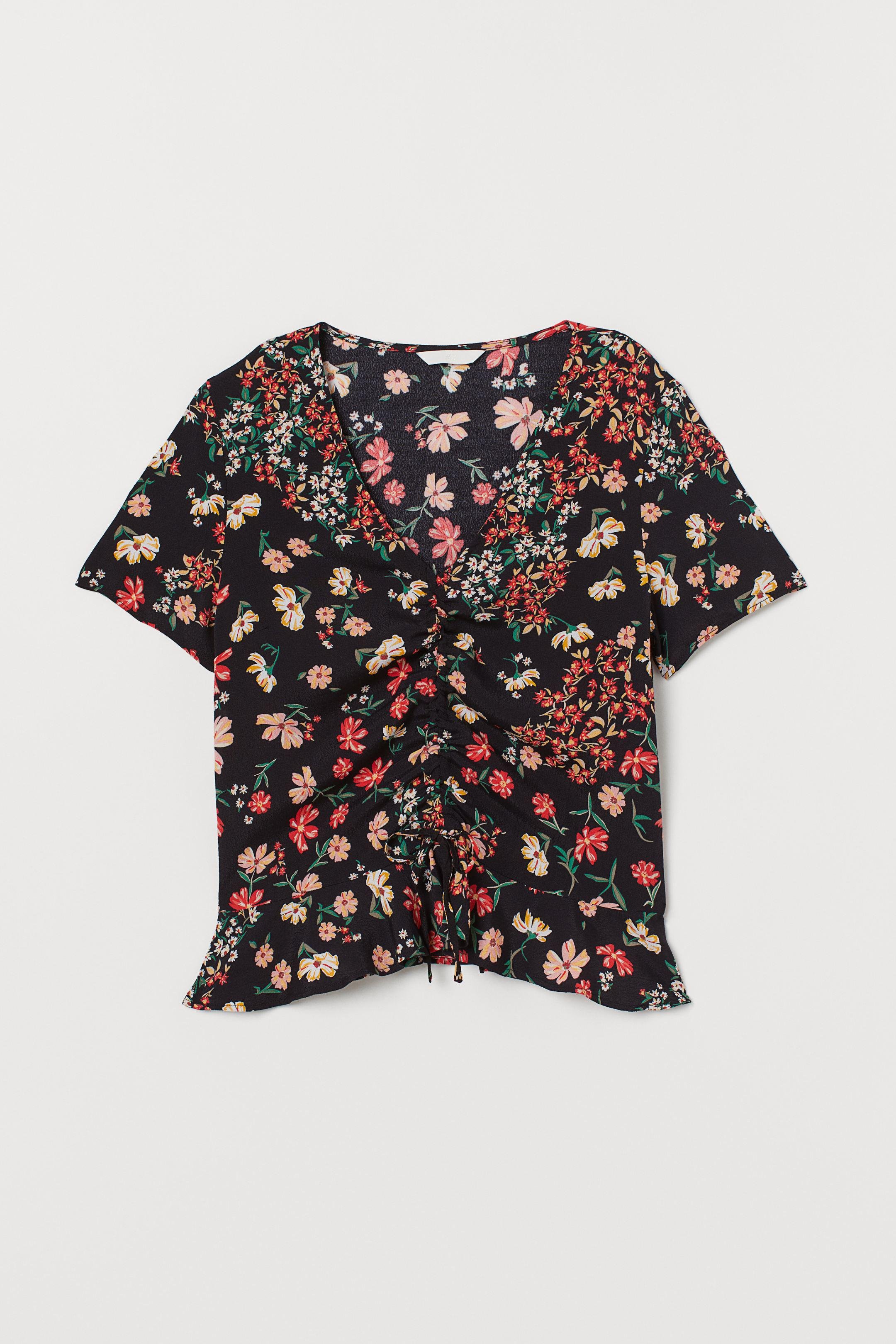 Блуза H&M Цветы р. 36 Черный (7472169)